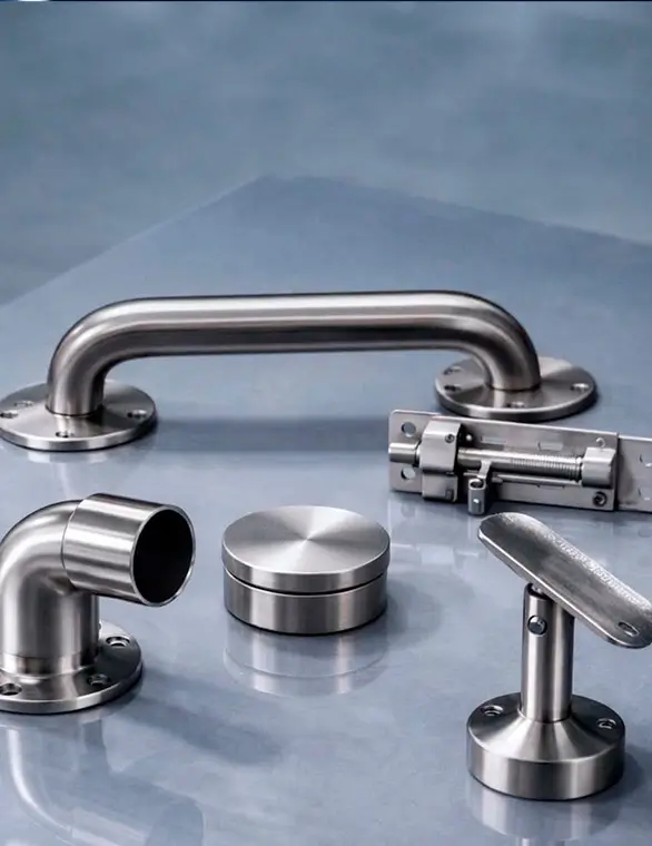 Accesorios de acero inoxidable para pasamanería y divisiones de baño